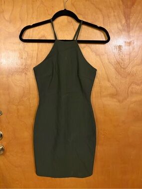 a'gaci Olive Green High-Neck Bodycon Mini Dress